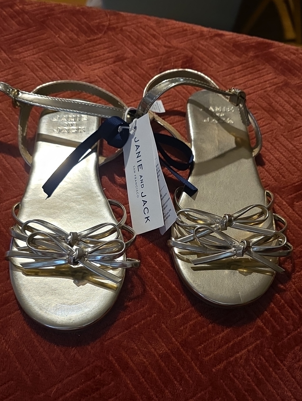 Janie and Jack Metallic Gold Bow Flat Sandals
